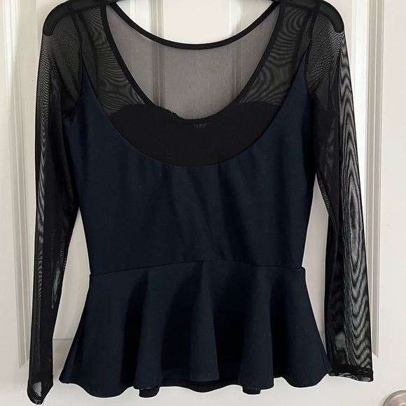 Black Mesh and Sequin Long Sleeve Top - Picture 3 of 5
